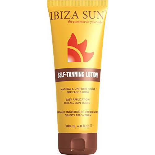 Ibiza Sun Organic Self Tanner-Long Lasting Fake Tan Lotion, Sunless Tanner with Organic Ingredients for Natural Glow, Quick Tan Tanning Cream Body Bronzer