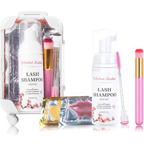 Lash Shampoo for Lash Extensions Kit - Sensitive Eyelash Cleanser for Extensions - Foaming Lash Bath for Eyelash Extensions and Natural Lashes - Paraben & Sulfate & Oil Free - Salon and Home Use (60ml 2 Fl Oz )