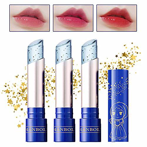 Gireatick Little Princess Color Changing Lipstick Set, 3pcs Gold Leaf Moisturizer Lip Balm, Long Lasting & Waterproof Lipstick, Automatically Change Color According to Temperature and pH Value, Lip Make Up Kit for Women Girls