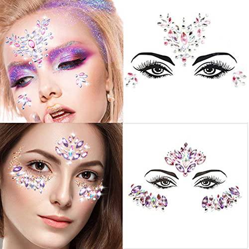 Ludress Crystal Face Stickers Face Gems Crystal Temporary Stickers Rave Body Stickers Glitter Face Jewels Festival Halloween Body Jewels Glitter Makeup Face Stickers for Women and Girls