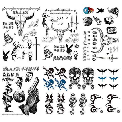 Temporary Face Tattoos, Playboy Bunny Tattoo Prisoner Tattoos, Fake Barbed Wire Tattoo Sticker Set for Halloween Costume
