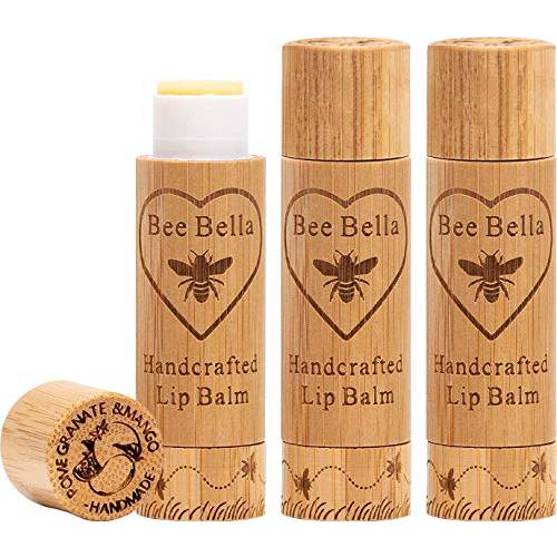 Bee Bella Lip Balm Stocking Stuffers, Moisturizing Lip Care Christmas Gifts, Pomegranate Mango (3 Pack) Handmade in USA
