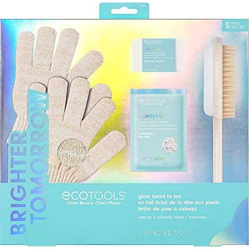 EcoTools Limited Edition Glow Head To Toe Body & Foot Care Christmas Set for Glowing & Radiant Skin, Blue, 5 Count, Perfect For Wife, Spouse, Significant Other, Girlfriend, or Daughter