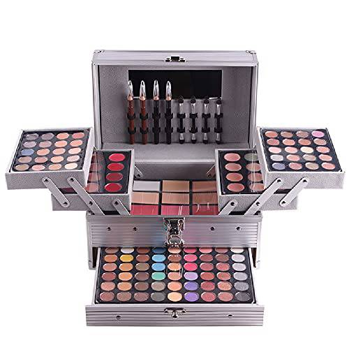 132 Color All In One Makeup Kit,Professional Makeup Case,Makeup Set for Teen Girls,Makeup Palette,Multicolor Eyeshadow Kit(Silver)