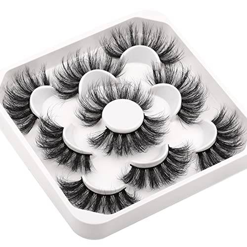 Eye Lashes False Eyelashes 22MM 3D Dramatic Wispy Lashes Natural Look Fluffy Faux Mink Lashes Long Thick 20MM Fake Eyelashes 5 Styles Pack Curly Lashes Extensions Cruelty-Free light Cotton Band