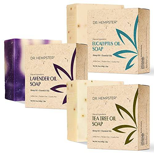 Hemp Soap Bar Variety 3 Pack - Tea Tree Soap, Lavender Soap, and Eucalyptus Soap - 5 oz Bar Soap - Moisturizing, Soothing, Cleansing Soap with Natural and Organic Ingredients - Made in the USA