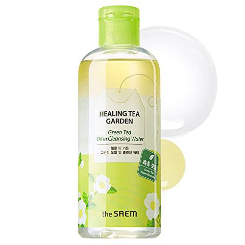 THESAEM Healing Tea Garden Green Tea Oil In Cleansing Water - Green Tea Oil Water Makeup Cleanser, One Step Face, Eye and Lip Makeup Removal, Hydrating and Soothing for Sensitive Skin 300ml