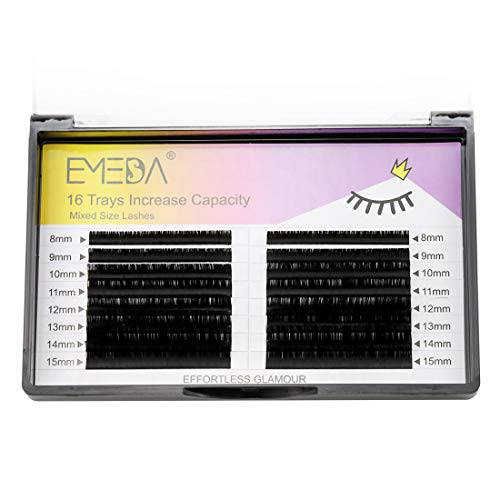 Eyelash Extensions D Curl .15 Mixed Tray 8-15mm Lash Extension Supplies 16 Rows 8 9 10 11 12mm 13mm 14mm 15mm 0.15MM Faux Mink False Individual Single Eye Lashes by EMEDA (16 Rows 0.15 D Mix 8-15)