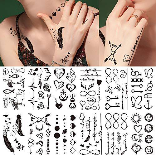 30 Sheets Fake Black Tiny Temporary Tattoo, Hands Finger Words Tattoo Sticker for Men Women, Body Art on Face Arm Neck Shoulder Clavicle Waterproof