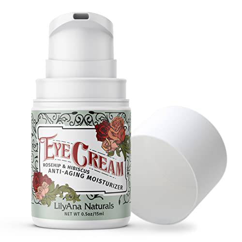 LilyAna Naturals Eye Cream - Eye Cream for Dark Circles and Puffiness, Under Eye Cream, Anti Aging Eye Cream Reduce Fine Lines and Wrinkles, Rosehip and Hibiscus Botanicals - 0.5oz