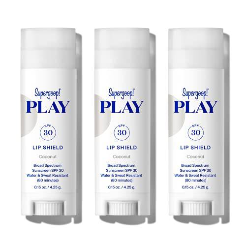 Supergoop PLAY Lip Shield SPF 30 with Coconut - 3 Pack - Hydrating, Reef-Friendly SPF Lip Balm - Moisturizing Lip Treatment For Dry Cracked Lips - Clean Ingredients & Broad Spectrum UV Protection