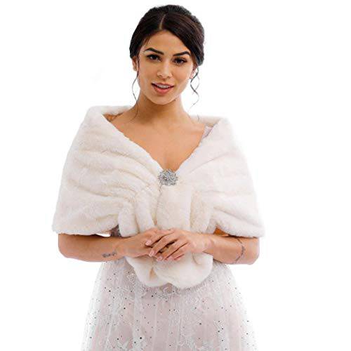 Adflyco Women’s Wedding Fur Wraps and Shawls Bridal Fur Stole and Scarves for Bride and Bridesmaids (Ivory)