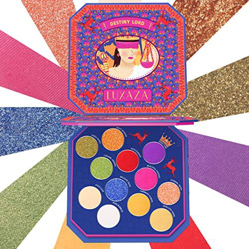 LUXAZA Colorful Eyeshadow Palette Bright Rainbow - Eyeliner - Mirror, High Pigmented Metallic Shimmer Makeup Palette, Coordinated Pigmented Eye Shadow Pallet Starter Kit for Women - Rainbow Color