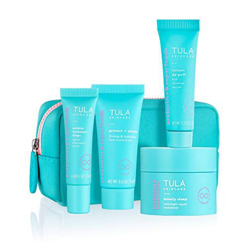 TULA Skin Care Your Best Skin at Every Age Level 2 Firming & Smoothing Discovery Kit | Wrinkle Treatment, Face Moisturizer, Eye Serum and Overnight Repair Treatment and Travel Bag, Anti-Aging