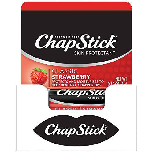 ChapStick Classic Strawberry Lip Balm Tubes, Lip Care and Lip Moisturizer - 0.15 Oz (Pack of 12)