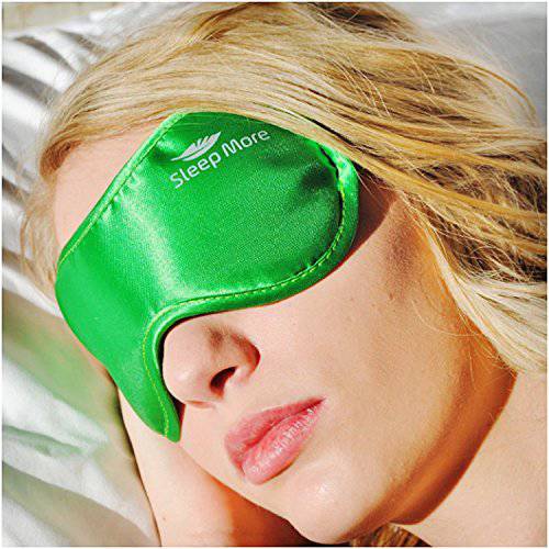 Sleep Mask (LARGE-XL Size) Sleeping Mask for Men or Women. A Quality GREEN Satin Travel Mask and Natural Rest Aid for Sleep Disorders & Insomnia