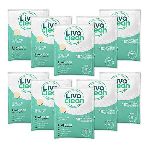 480 Count (10-Pack of 48) LivaClean Blemish Hydrocolloid Patch Stickers - Pimple Patches - Hero Peace Out Mighty Miracle Zit Patch - Acne Absorbing Cover - Skin Care Treatment - Bandaid Hydrocolloid Bandages Acne Patches Strips Spot