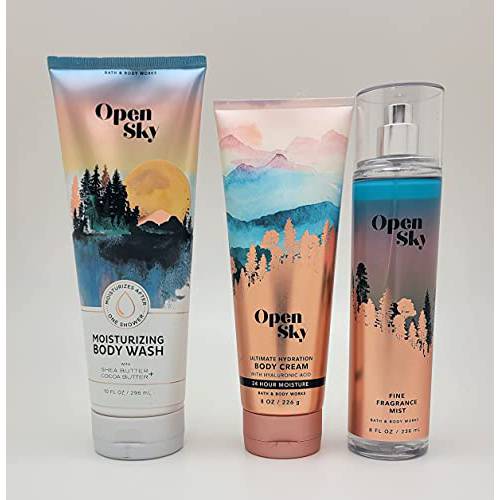 Bath & Body Works - Open Sky - Bundle -3 items - Moisturizing Body Wash, Ultimate Hydration Body Cream and Fine Fragrance Mist - Fall 2021