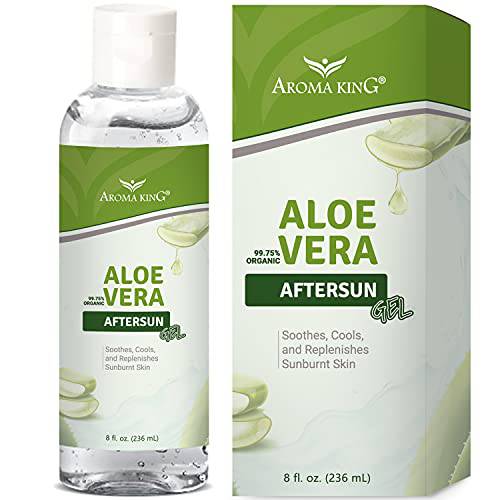 aroma king Aloe Vera Soothing Gel 100% Pure Aloe Leaf for Face & Body After Sun Care - For sunburn. (4 Oz)