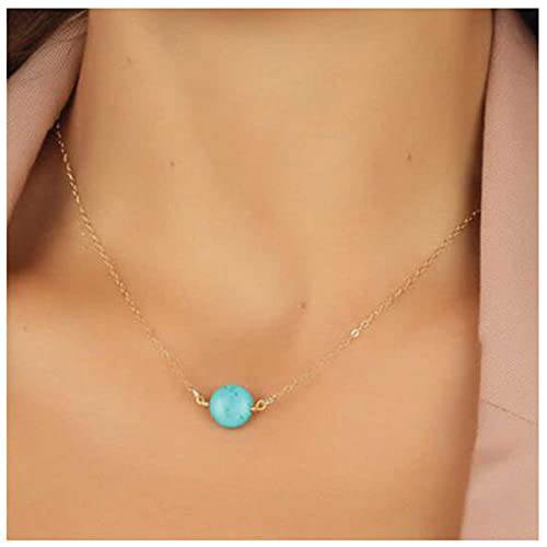 Yheakne Boho Turquoise Necklace Choker Blue Gemstone Pendant Necklace Blue Round Choker Necklace Vintage Minimalist Necklace Chain Jewelry for Women and Girls (Style B)