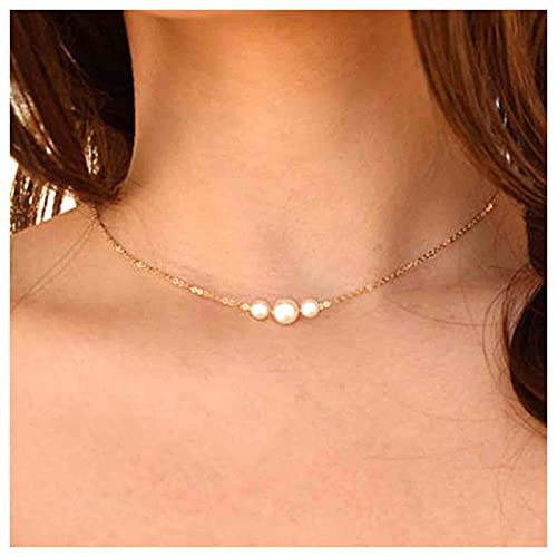 Yheakne Boho Pearl Choker Necklace Gold Pearl Pendant Necklace Tiny Pearl Floating Necklace Minimalist Wedding Necklace Jewelry Women and Girls Gifts