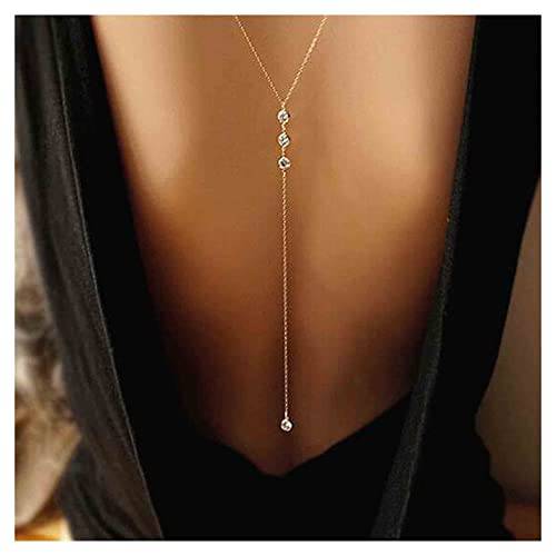 Yheakne Wedding Crystal BackNecklace Gold CZ Y Lariat Necklace Chain Long Rhinestone Y Necklace Bridal Back Necklace Body Jewelry for Women and Girls