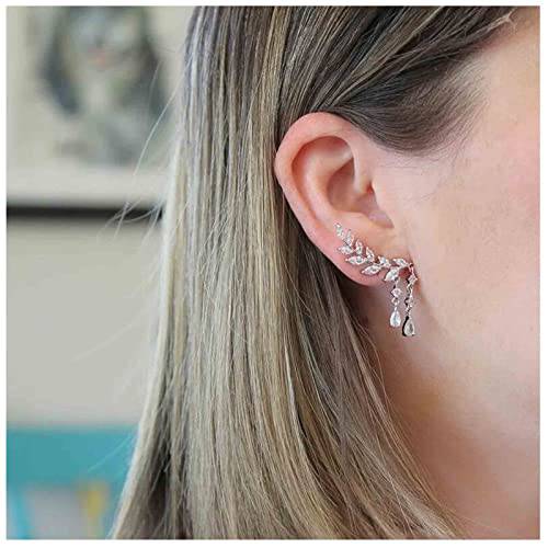 Yheakne Boho Rhinestone Ear Crawler Earrings Silver Crystal Wing Ear Climber Earrings Angel Wing Crystal Dangle Earrings Cz Wing Studs Earrings Jewelry for Women and Girls (Silver)