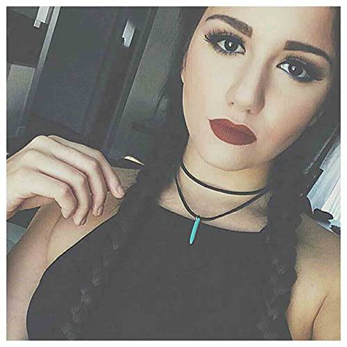 Yheakne Boho Turquoise Leather Choker Necklace Black Layered Velvet Suede Necklace Choker Black Cord Necklace Vintage Necklace Jewelry for Women and Teen Girls (Turquoise charm)
