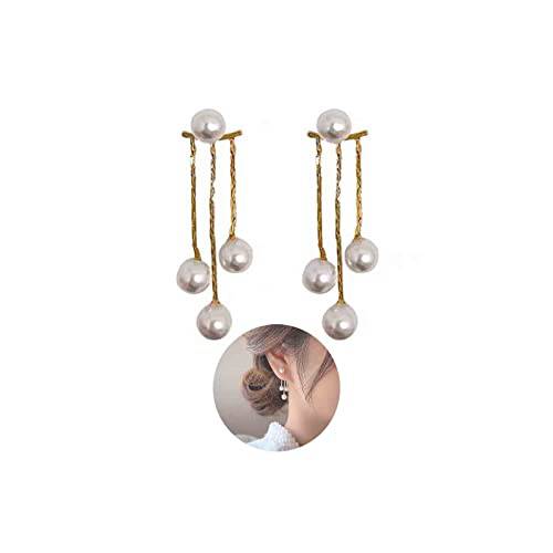 Yheakne Boho Pearl Dangle Earrings Gold Pearl Ear Jacket Earrings Vintage Dangle Pearl Tassel Earrings Double Way Front Back Earrings Jewelry for Women and Girls Gifts
