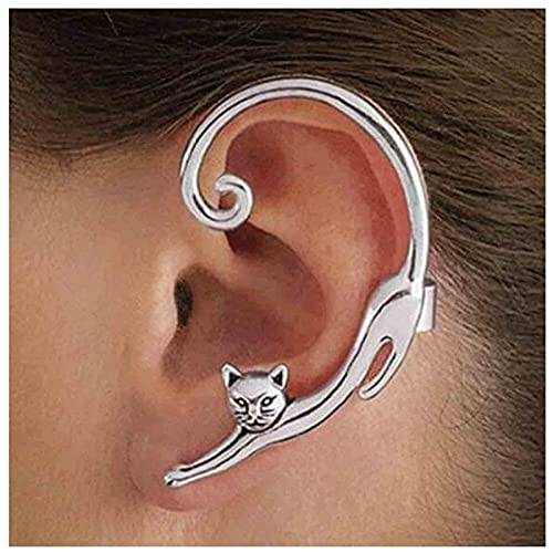 Yheakne Cat Ear Climber Silver Cat Ear Wrap Earrings Feline Ear Cuff Earrings Cat Clip on Earrings Animal Crawler Earrings Jewelry for Women and Girls Cat Lovers Gifts
