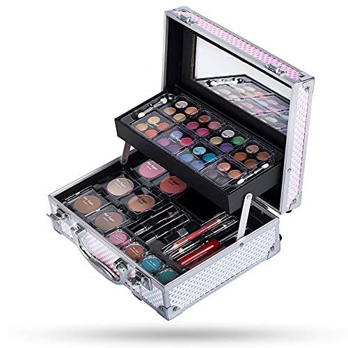 Hot Sugar Makeup Kit for Women Full Kit Teen Girls Starter Cosmetic Gift Set with Cute Mermaid Train Case Includes Pigmented Eyeshadow Palette Blush Lipstick Lip Pencil