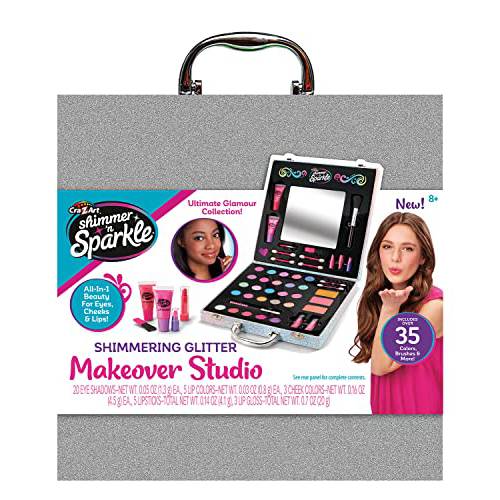 Shimmer ’n Sparkle Glitter Makeover Studio Beauty Kit – All-in-One Beauty for Eye, Cheeks and Lips for Ages 8 and Up