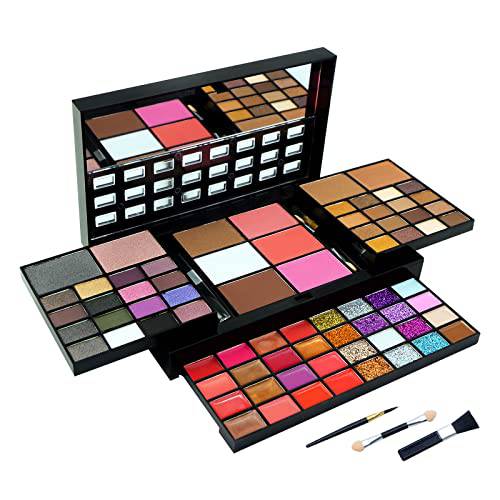 Makeup Kit For Women Full Kit - 74 colors makeup sets - 36 Eyeshadow, 28 Lip Gloss, 3 Contour Powder, 3 Brushes, 3 Blusher, 4 Concealer, 1 Mirror, three-dimensional pull type Combination Palette