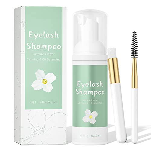 LANBENA Lash Shampoo, Eyelash Extension Cleanser, Jasmine Eyelash Cleanser for Extensions, Calm& Oil Balancing Eyelash Extension Shampoo for Salon and Home Use (60ml 2 Fl Oz)