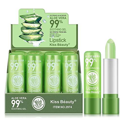 Wutian 12 Pack Aloe Vera Lipstick, Long Lasting Nutritious Lip Balm Lips Moisturizer Magic Temperature Color Changing Lip Gloss (12Pcs)