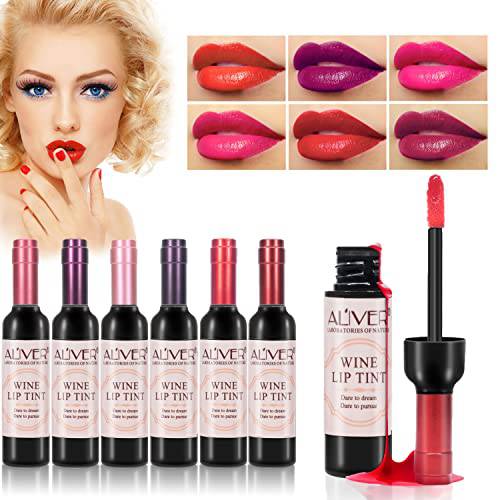 moulis Liquid Wine Red Lipstick 6 Colors Liquid Lipstick Waterproof Natural Long Lasting Wine Lip Gloss Mini Lipstick Wine Bottle Cap Valentine’S Day Gift Set Easy To Carry, 0.24 Ounce (Pack of 6)