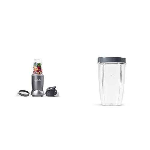 nutribullet Personal Blender for Shakes, Smoothies, Food Prep, and Frozen Blending, 24 Ounces, 600 Watt, Gray, (NBR-0601) & 24 Ounce Tall Cup with Standard Lip Ring, Clear/Gray