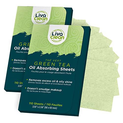 (220 Sheets) 2 Pack Oil Blotter & Absorbing Sheets for Oily Skin Care (Green Tea) - Facial Natural Oil Control Blotting Film - Blotting Paper Remove Excess & Shine – Oil Absorbing Tissues