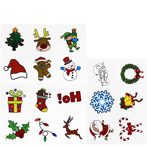 Tinksky Christmas Holiday Cartoon Temporary Tattoo Stickers Sheets Christmas Gift for friends 72PCS