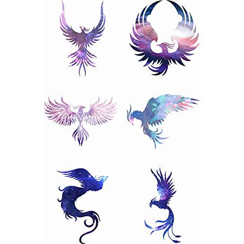 Dopetattoo 6 Sheets Temporary Tattoo Phoenix Purple Bird Starrysky Fake Tattoos Hand tattoos for Women Girls