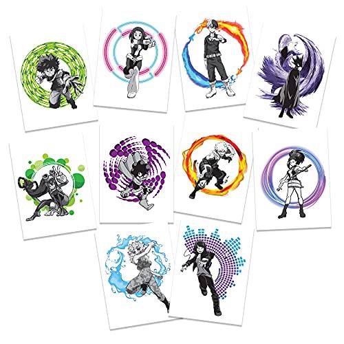Anime Hero school Temporary Tattoos | Pack of 10 | MADE IN THE USA | Skin Safe | Party Supplies & Favors | Removable