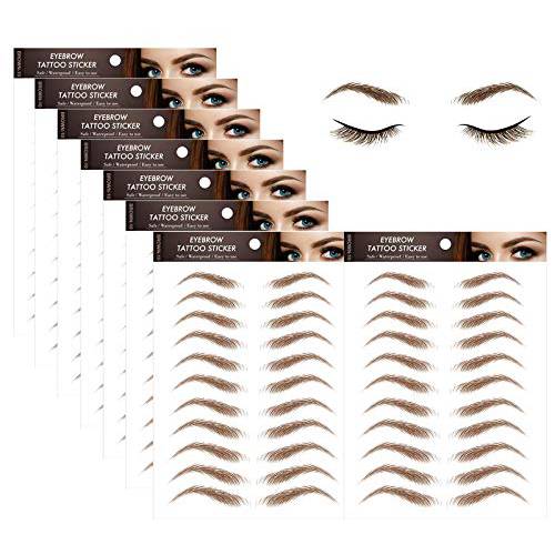 Yomagine 8 Sheets Eyebrow Tattoo Stickers, 4D Hair-like Authentic Eyebrow Tattoo Peel off, Long Lasting Natural Waterproof Imitation Eyebrows Transfer Stickers, Temporary Eyebrow for Woman (Red Brown)