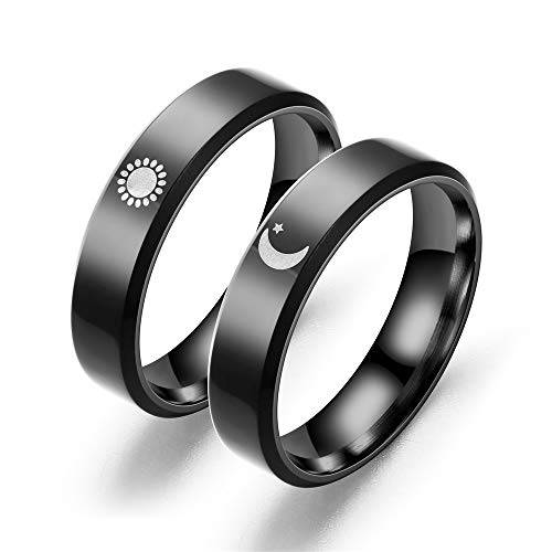 YERTTER Danity Matching Ring Moon Sun Ring Knuckle Ring Finger Ring Chic Ring for Couple Women Girls (Black)