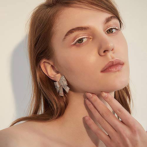 Xerling Pave Crystal Bowknot Stud Earrings Rhinetsones Bow Tie Earrings Delicate Fashion Jewelry for Women Girls Bridal Cute Charm Big Bowknot Hoop Earrings (Silver)