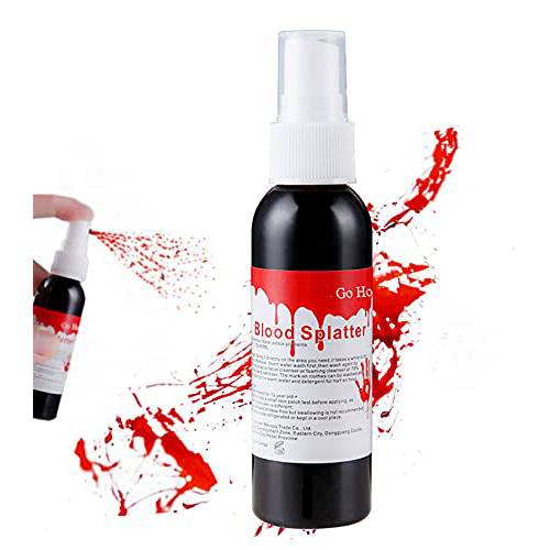 Go Ho Blood Splatter Fake Blood Washable(2.1 oz),Halloween Fake Blood Spray Eye Blood Drops,Fake Blood for Clothes and Zombie Monster Vampire Clown Costume Cosplay Makeup,1PC