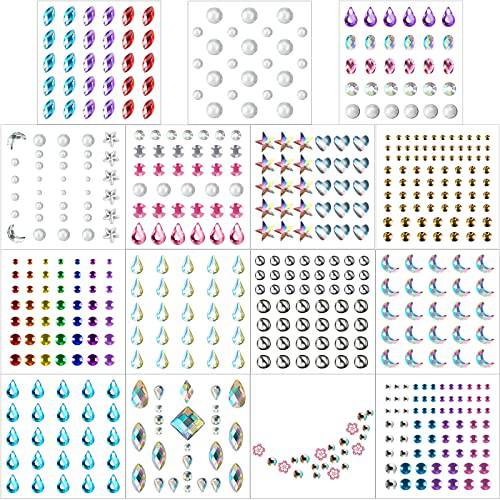 15 Sheets Eye Body Face Nail Gems Rhinestone Stickers Face Gem Festival Self Adhesive Rhinestones Stickers for Women Accessory DIY Makeup Nail Decorations (Chic Style)