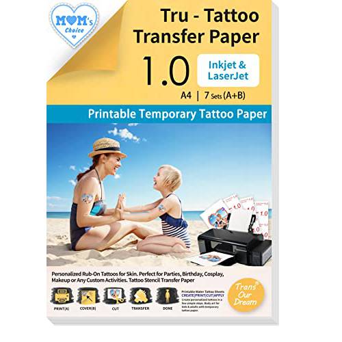 TransOurDream White Printable Temporary Tattoo Transfer Paper for Inkjet & Laser Printer (A+B per Set, 10 Sets, A4 size) DIY Personalized Waterproof Temporary Tattoos for Skin (TAT9-10)