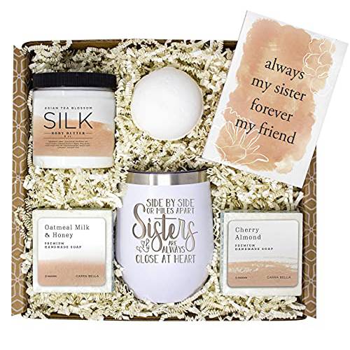 Sisters Gifts from Sister - Birthday Gifts for Sister - Relaxing Spa Gift Box w/Tumbler for Her Birthday Present - Best Unique Gift for Big Sister She’ll Love - Includes Soaps, Lotion, Bath Bomb, Card