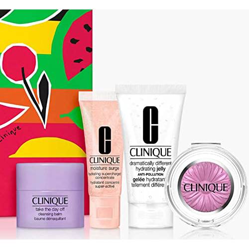 Clìnìque Fall Favorites 4-Piece Kit Gift Set Cheek Pop Pansy Take The Day Off Cleansing Balm Moisture Surge Hydrating Supercharged Dramatically Different Hydrating Jelly