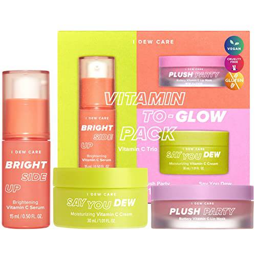 I Dew Care Skincare Set - Vitamin To Glow Pack | Serum, Cream, Lip Mask, Illuminating Vitamin C Trio with Niacinamide, Travel Size